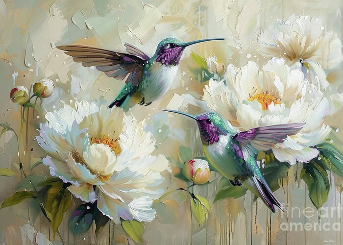 Hummingbird Greeting Card featuring the painting Hummingbird Haven by Tina LeCour
