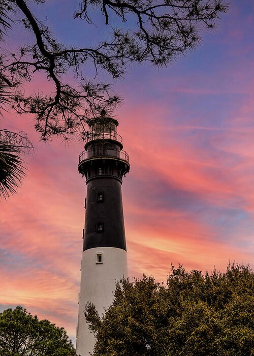 America Greeting Card featuring the photograph Hunting Island Lighthouse at sunset by Karen Foley