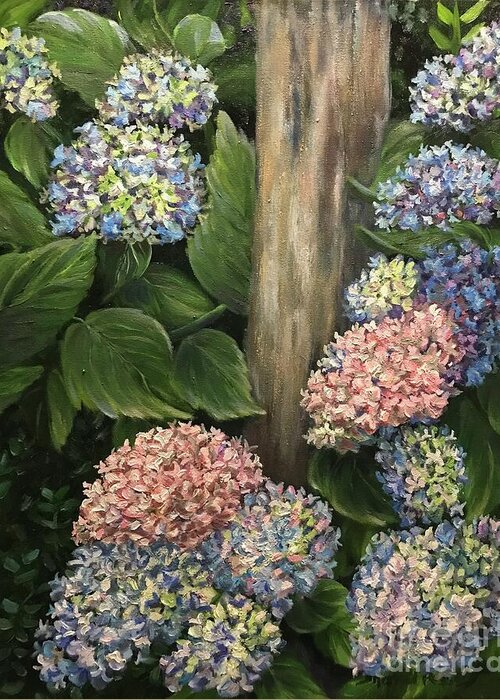 Paintings Greeting Card featuring the painting Hydrangeas and Post by Sherrell Rodgers