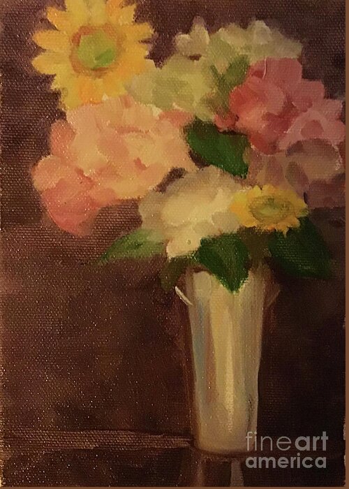 Hydrangea Greeting Card featuring the painting Hydrangeas Silver Bucket by Anne Marie Brown