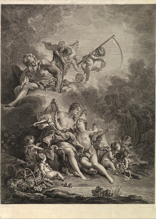 Jacques Firmin Beauvarlet Greeting Card featuring the drawing Hymen and Cupid by Jacques Firmin Beauvarlet