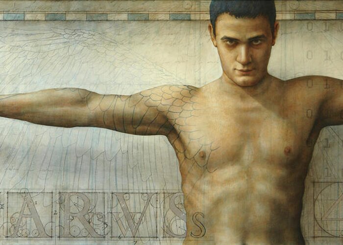 Icarus Greeting Card featuring the painting Icarus 4.0 by Jose Luis Munoz Luque