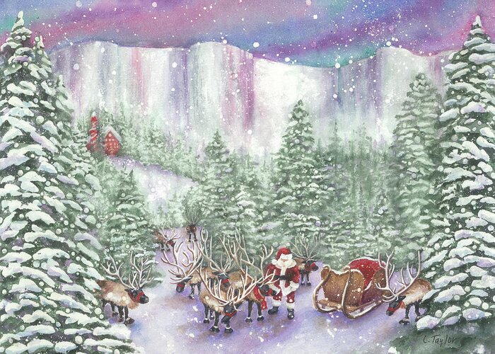 North Pole. Santa Claus Greeting Card featuring the painting Ice Cliff Concealment by Lori Taylor