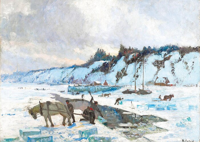 Maurice Cullen Greeting Card featuring the painting Ice Cutting - Quebec City by Maurice Cullen