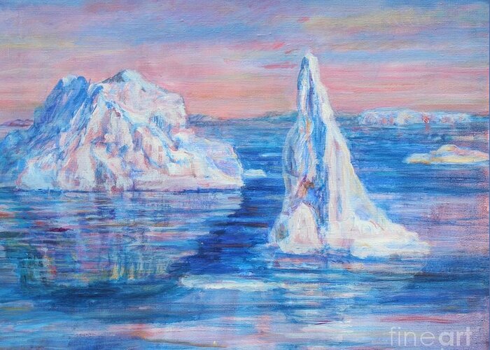 Iceberg Greeting Card featuring the painting Icebergs by Veronica Cassell vaz