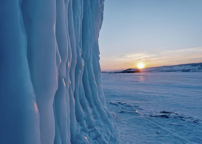 Icicle Greeting Card featuring the photograph Icicles on rocks on Lake Baikal by Mikhail Kokhanchikov