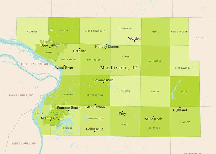  Greeting Card featuring the digital art IL Madison County Vector Map Green by Frank Ramspott
