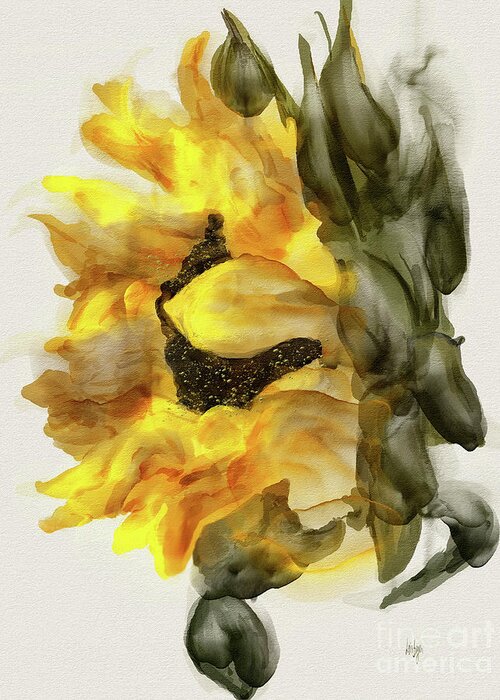 Sunflower Greeting Card featuring the digital art Sunflower In Profile by Lois Bryan