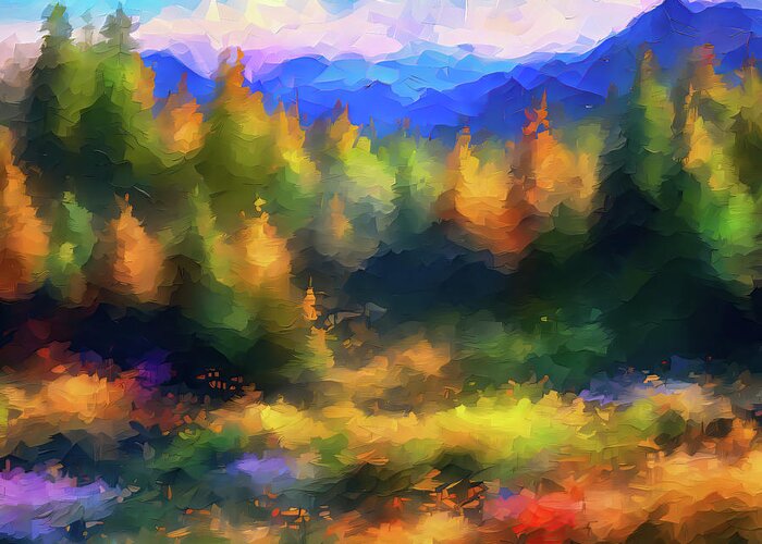 Landscapes Greeting Card featuring the digital art Impressionism landscape 057 by Flees Photos