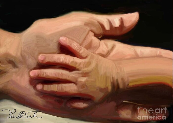 Hand In Hand Greeting Card featuring the digital art In Grandmas Hand by D Powell-Smith