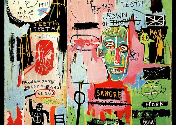 Jean Michel Basquiat Greeting Card featuring the photograph In Italian 1983 by Jean Michel Basquiat by Agatha Carolina