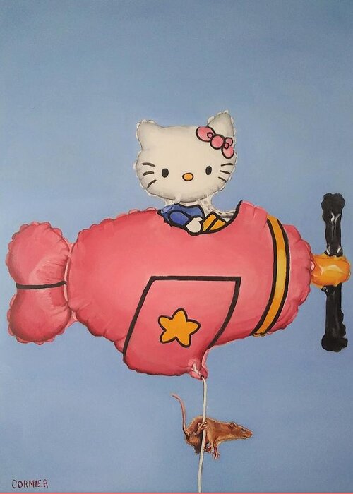 Hello Kitty Greeting Card featuring the painting In Search Of A Better Mousetrap by Jean Cormier