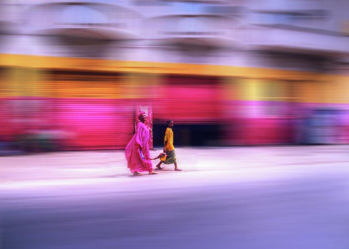 Street Greeting Card featuring the photograph In Sync In Senegal by Wayne King