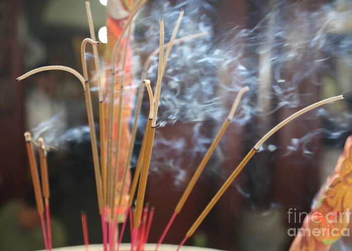 Incense Greeting Card featuring the photograph Incense Burning Asia by Chuck Kuhn