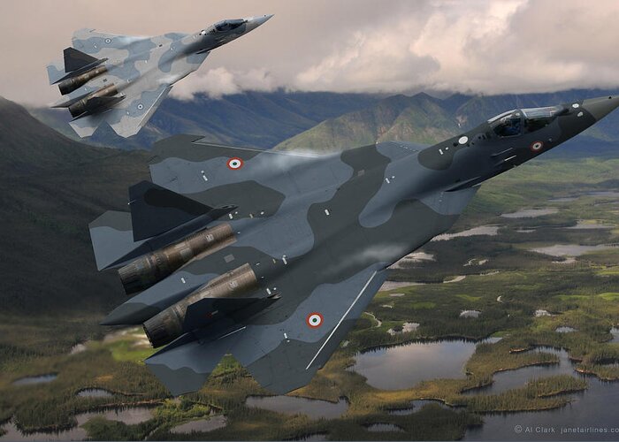 Sukhoi Greeting Card featuring the digital art Indian Air Force Sukhoi Su-57 Pak Fa by Custom Aviation Art