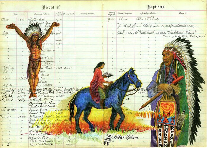 Plains Indian Art Greeting Card featuring the drawing Indian Baptism by Robert Running Fisher Upham