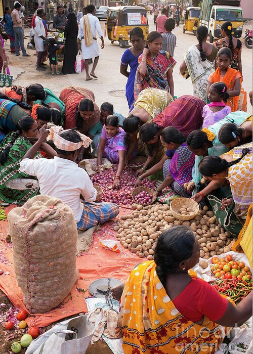 India Greeting Card featuring the photograph Indian Women Buying Vegetables by Tim Gainey