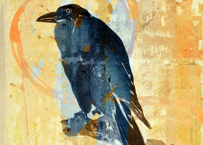 Carol Leigh Greeting Card featuring the mixed media Indigo Crow Square by Carol Leigh