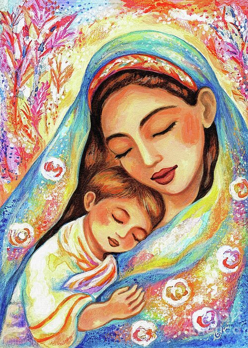 Mother And Child Greeting Card featuring the painting Inner Silence by Eva Campbell