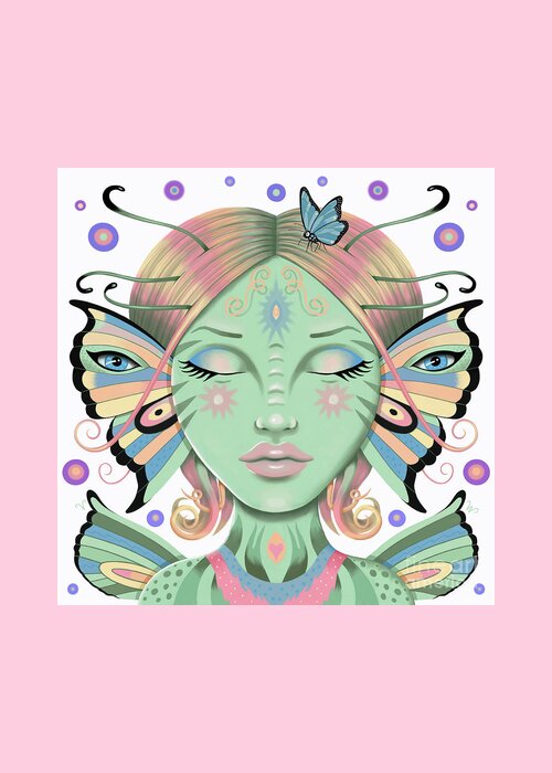 Fantasy Greeting Card featuring the digital art Insect Girl, Flutter - Sq.White by Valerie White