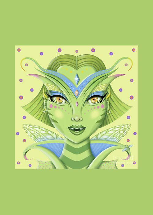 Fantasy Greeting Card featuring the digital art Insect Girl, MantisAnne - Sq.Yellow by Valerie White