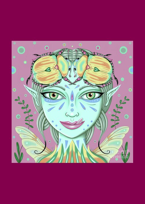 Fantasy Greeting Card featuring the digital art Insect Girl, Scarabella - Sq. Rose by Valerie White
