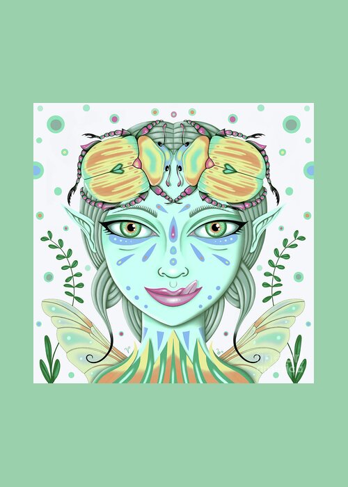 Fantasy Greeting Card featuring the digital art Insect Girl, Scarabella - Sq.White by Valerie White