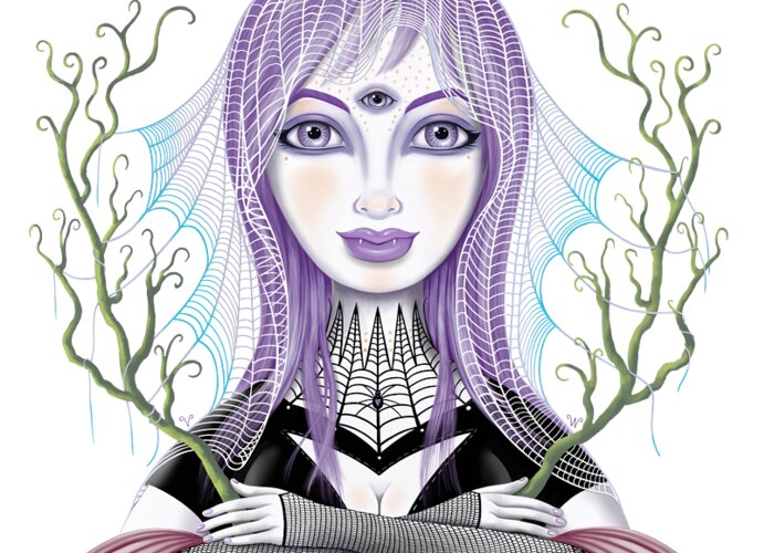 Fantasy Greeting Card featuring the digital art Insect Girl, Spiderella with Branches by Valerie White