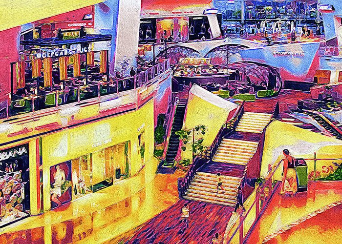 City Center Greeting Card featuring the mixed media Inside City Center Shopping Mall, Las Vegas by Tatiana Travelways