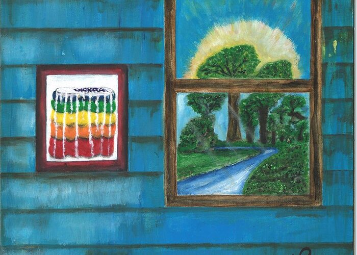 Window Greeting Card featuring the painting Inside Outside by Esoteric Gardens KN