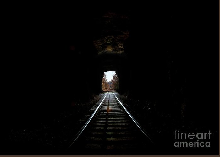 Railroad Greeting Card featuring the photograph Inside Railroad Tunnel looking out into the daylight by Pete Klinger
