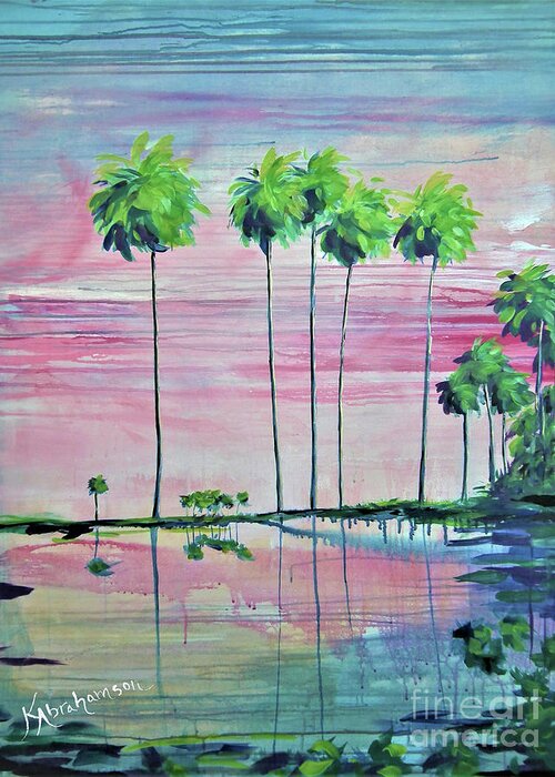 Pink Sky Greeting Card featuring the painting Intercoastal Pink Sky Reflections 2 by Kristen Abrahamson
