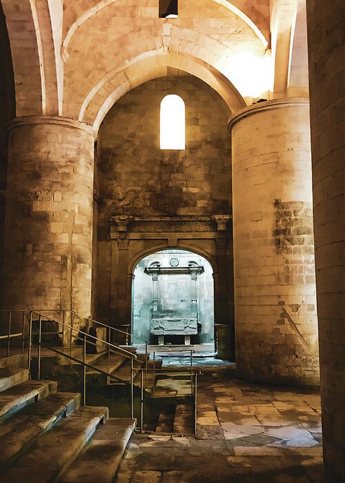 Alyscamps Greeting Card featuring the photograph Interior of St. Honoratus in Arles by Donna Martin