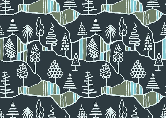Forest Greeting Card featuring the digital art Into The Forest - Surface Pattern Design - Dark by Patricia Awapara