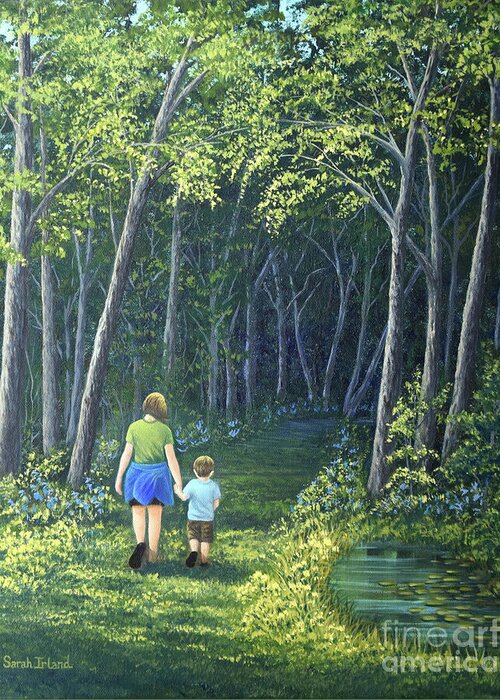 Into Greeting Card featuring the painting Into the Woods by Sarah Irland