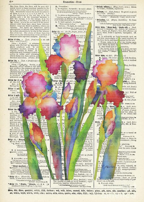 Iris Greeting Card featuring the painting Iris Elegance on Vintage Dictionary by Hailey E Herrera
