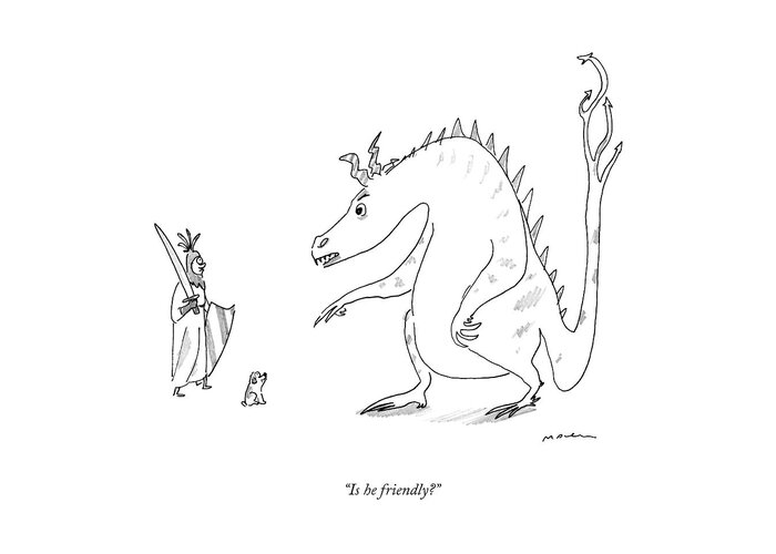 Is He Friendly? Greeting Card featuring the drawing Is He Friendly? by Michael Maslin