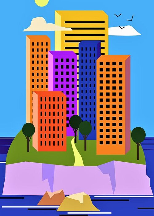 Island Greeting Card featuring the digital art Island City by Fatline Graphic Art