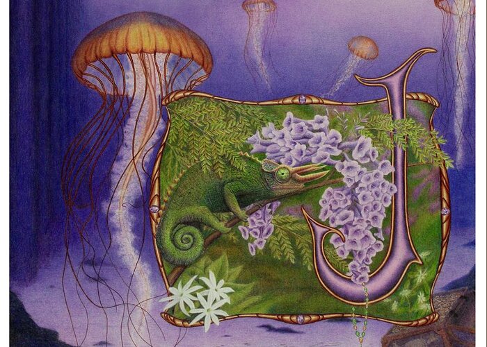 Kim Mcclinton Greeting Card featuring the drawing J is for Jellyfish by Kim McClinton