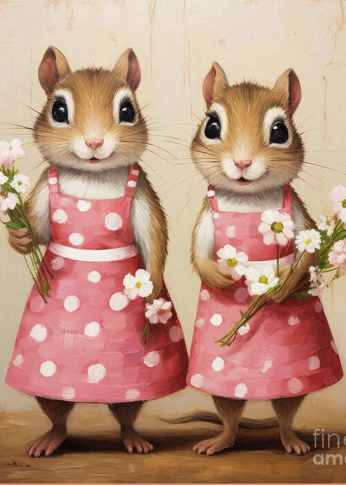 Chipmunks Greeting Card featuring the painting Jackie And Jocelyn by Tina LeCour