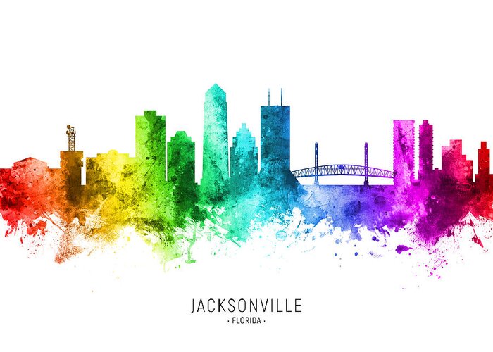 Jacksonville Greeting Card featuring the digital art Jacksonville Florida Skyline #72 by Michael Tompsett