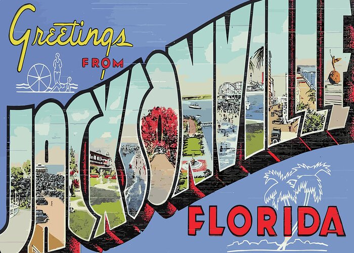 Jacksonville Greeting Card featuring the digital art Jacksonville Letters by Long Shot