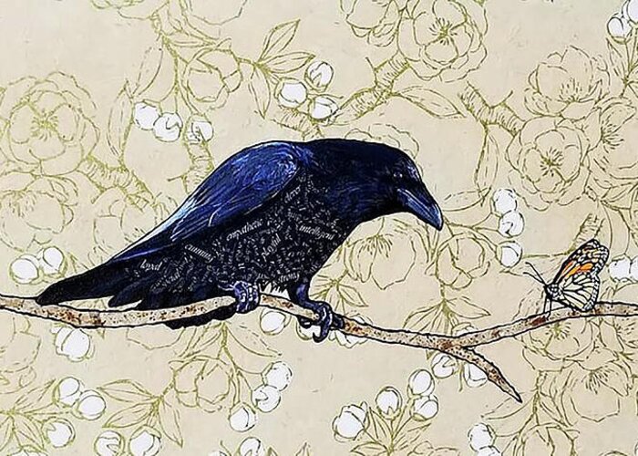 Raven Greeting Card featuring the mixed media Jacqueline by Jacqueline Bevan