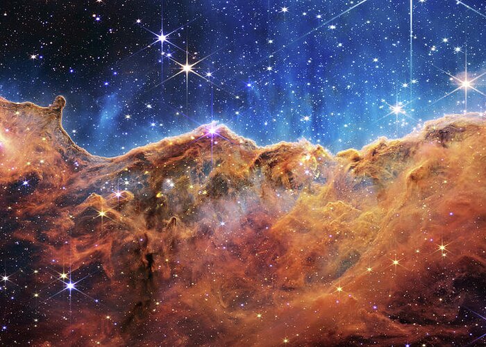 Ngc 3324 Greeting Card featuring the photograph James Webb Cosmic Cliffs in Carina Nebula by Sebastian Musial