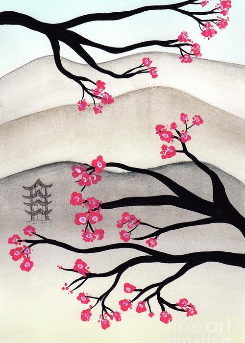 Japan Greeting Card featuring the painting Japanese Cherry Blossoms by Donna Mibus