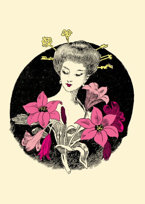 Japan Greeting Card featuring the digital art Japanese flower lady by Madame Memento