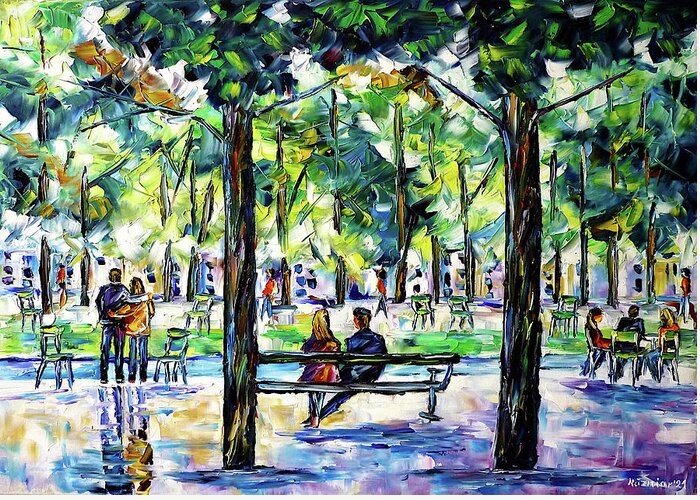 Park In Paris Greeting Card featuring the painting Jardin des Tuileries, Paris by Mirek Kuzniar