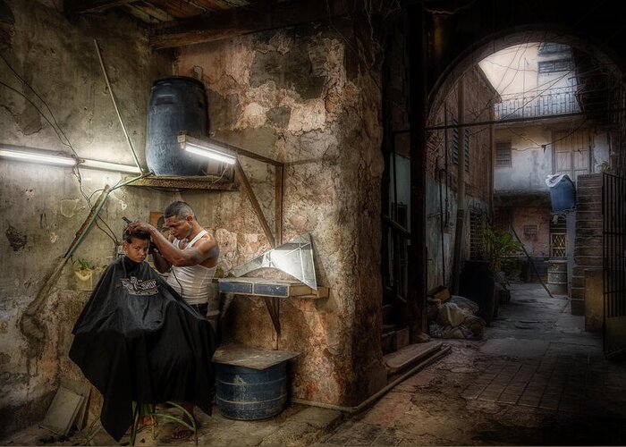 Havana Greeting Card featuring the photograph Jax's hair shop by Micah Offman