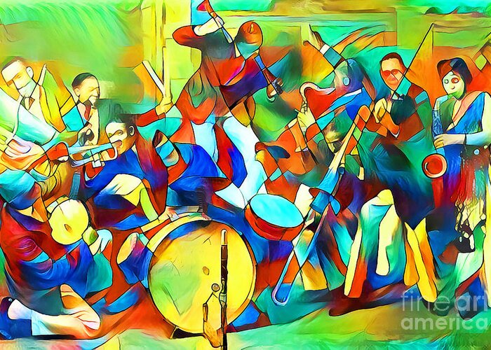 Wingsdomain Greeting Card featuring the photograph Jazz Band of The Roaring 1920s in Contemporary Vibrant Painterly Colors 20200516v1 by Wingsdomain Art and Photography