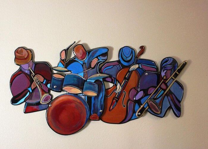 Music Greeting Card featuring the mixed media Jazz Ensemble IV by Bill Manson